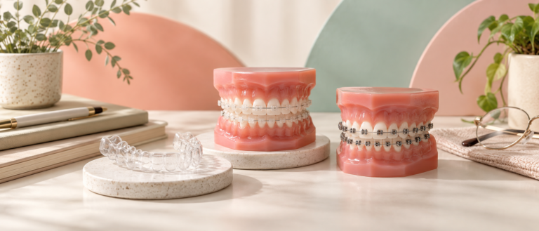 Clear aligner, ceramic braces and metal braces treatment options